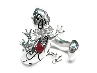 天然石　銀のトカゲ　縁起物 天然石 銀のトカゲ 縁起物